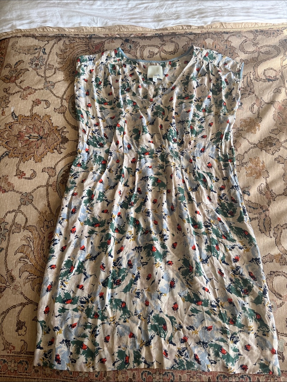 Odille Silk Size Small Cream Floral Print V-Neck Anthropology Dress